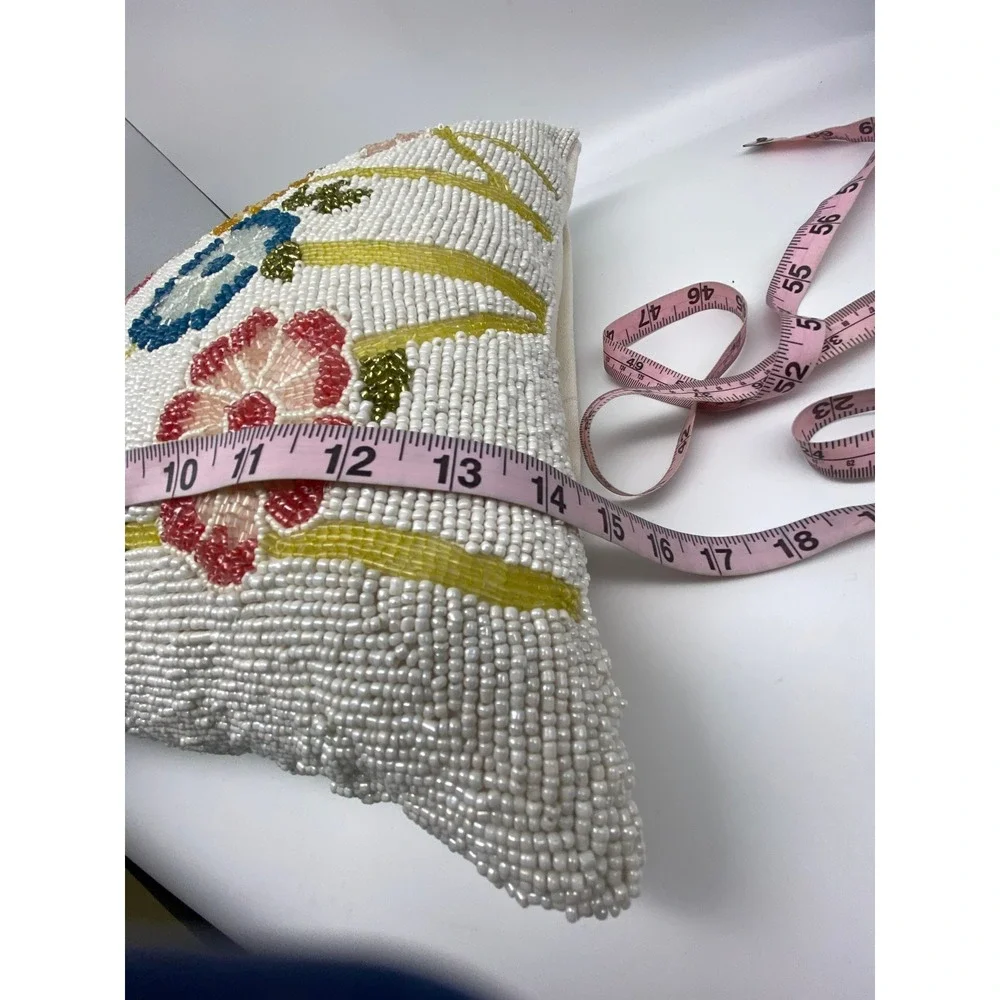 Primrose Vintage‎ White Hand Beaded Floral Decorative Throw Pillow Garden Flower